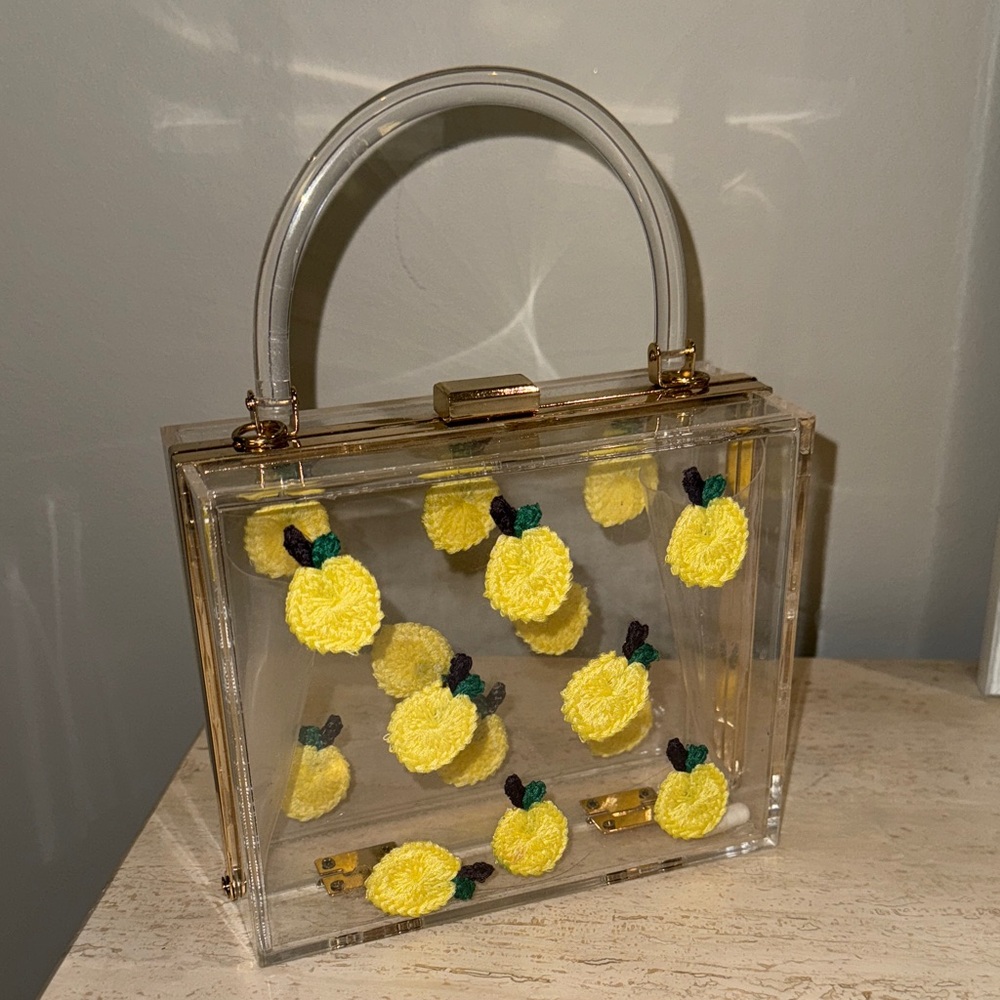 Zara Clear Lemon Embellished Handbag